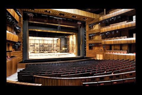The 1,370-seat auditorium has a classic horseshoe shape and is entirely faced in natural oak.